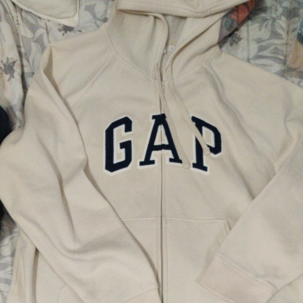 GAP Cream Zip-Up Hoodie with Navy Logo